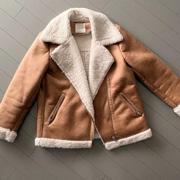 Gentle Fawn Sherpa-Lined Suede Aviator Jacket in Tan - Picture 4 of 8